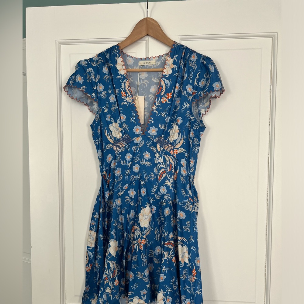 Doen Dianne dress Azure Hollyhocks S silk NWT